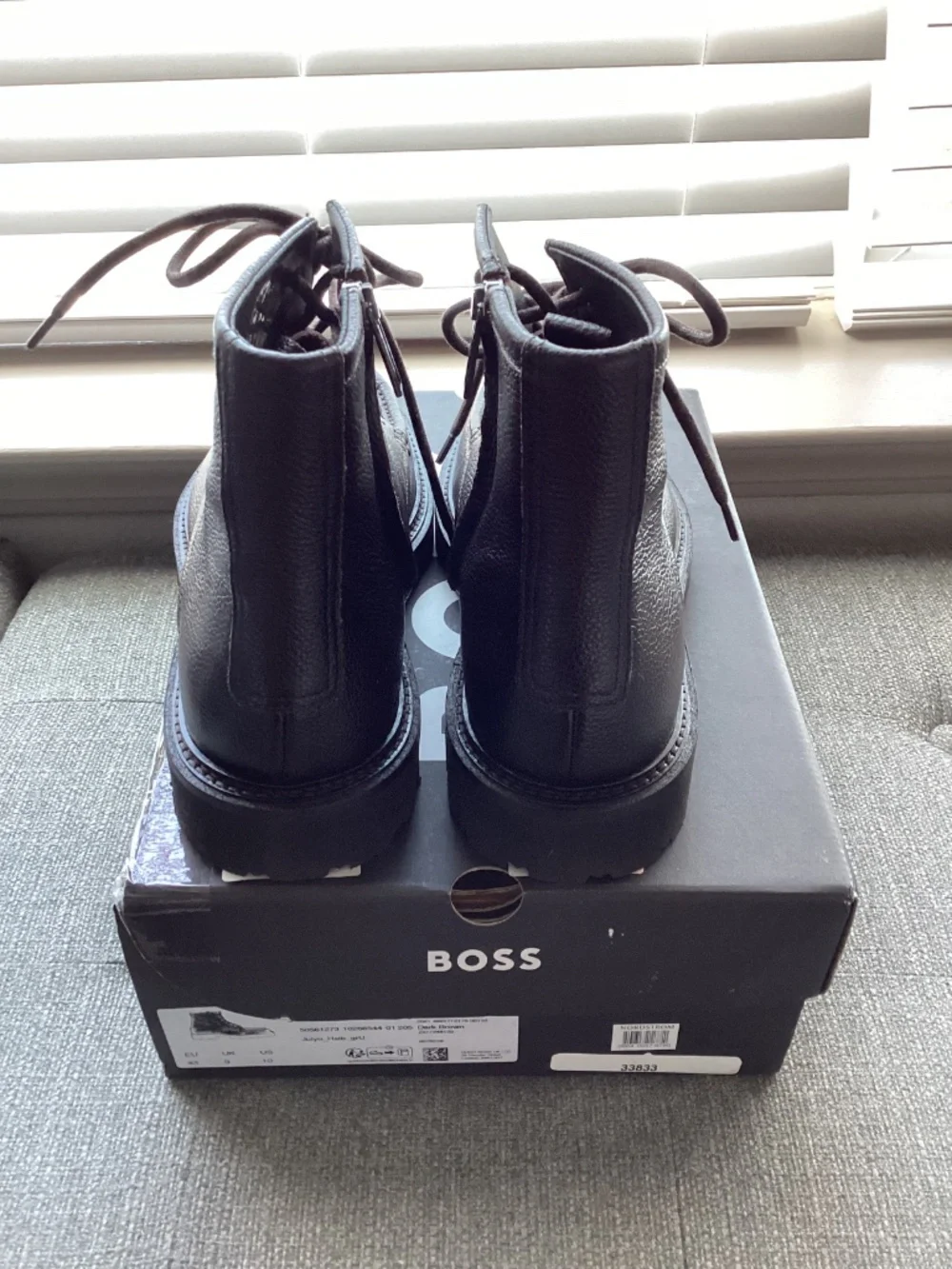 BOSS Julio Lugged Moc Toe Leather Boot, size 10